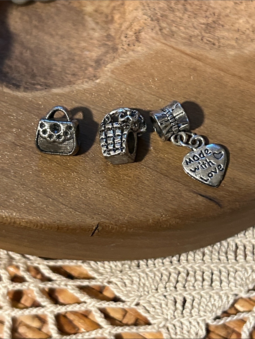 Silver Tone Charm Set - Purse, Shoe & 'Made With Love' Heart